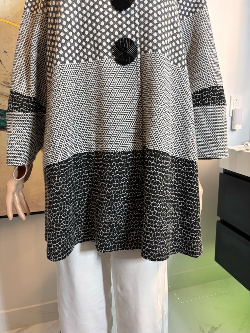 Joseph Ribkoff Black and White Patterned Jacket R1 - Picture 3 of 15